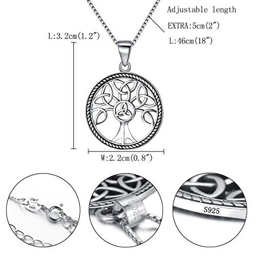 FANZE - Collar con colgante redondo de plata de ley 925 con diseño de árbol de la vida, diseño de nudo celta, 50,8 cm