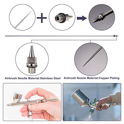 FAVENGO Juego de Agujas y Boquillas para Aerógrafo 0,2 mm, 0,3 mm, 0,5 mm 3x Boquillas para Aerógrafo 3x Agujas para Aerógrafo 13mm +1x Lleva de Repuesto para Pistola de Aerógrafo, Universal, 7 Piezas
