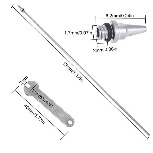 FAVENGO Juego de Agujas y Boquillas para Aerógrafo 0,2 mm, 0,3 mm, 0,5 mm 3x Boquillas para Aerógrafo 3x Agujas para Aerógrafo 13mm +1x Lleva de Repuesto para Pistola de Aerógrafo, Universal, 7 Piezas