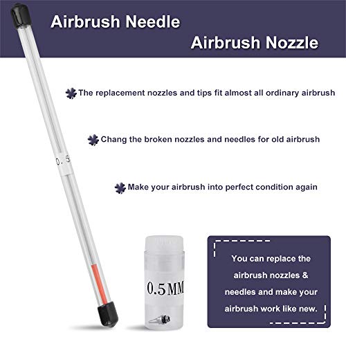 FAVENGO Juego de Agujas y Boquillas para Aerógrafo 0,2 mm, 0,3 mm, 0,5 mm 3x Boquillas para Aerógrafo 3x Agujas para Aerógrafo 13mm +1x Lleva de Repuesto para Pistola de Aerógrafo, Universal, 7 Piezas