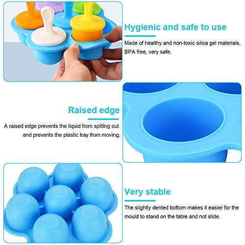 FAVENGO Moldes de Silicon para Helados de Paletas (7 Cavidades) Moldes Paletas Mini Colores Moldes Helados Bebe Silicona Moldes para Helados Palito Ideal Helados Caseros + 9 x Palos + 9 x Tapas