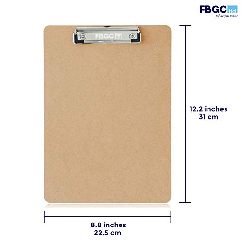 FBGC Portapapeles A4 de Masonite Calidad Profesional - Pack de 6 - Pinza Metálica Resistente y Gancho para Colgar - Tablero de madera duradero perfecto para oficina - Eco-Friendly - Acabado Satinado