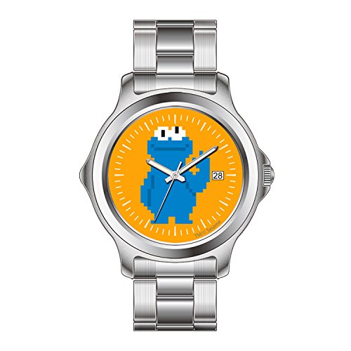 FDC – Navidad Regalo Relojes Hombre Fashion Fecha Acero Inoxidable Reloj de Pulsera de Cuarzo japonés Monstruo de Las Galletas Pixel Art
