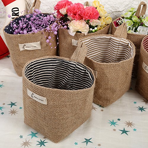 Fdit - Cesta de Lino y algodón para Colgar Ropa, Bolsa de Almacenamiento para el hogar, Organizador de Cesta Plegable