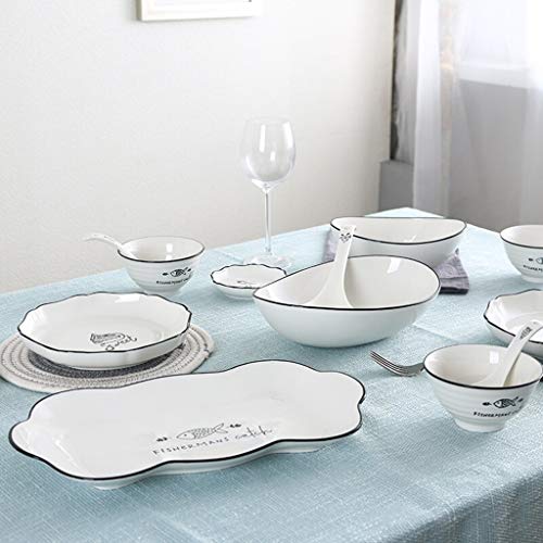 FDPVJSS Juego de Cena Combi-Set, tazones de Porcelana, Plato, cucharas, Traje de 32 Piezas, para hornos de microondas, lavavajillas