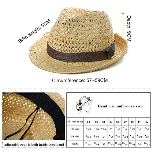 Fedora Sombrero de paja para el sol plegable de verano, sombrero de playa Panamá para hombres y mujeres, 56 – 62 cm -  Beige -  Small