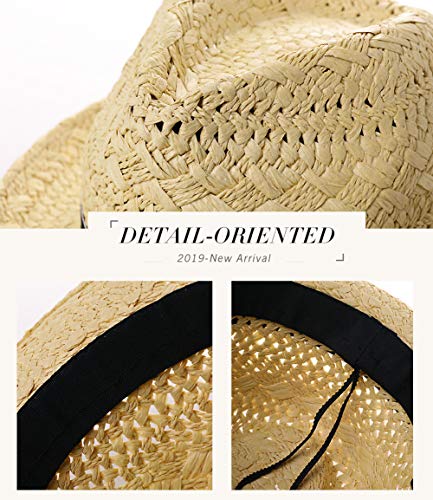 Fedora Sombrero de paja para el sol plegable de verano, sombrero de playa Panamá para hombres y mujeres, 56 – 62 cm -  Beige -  Small