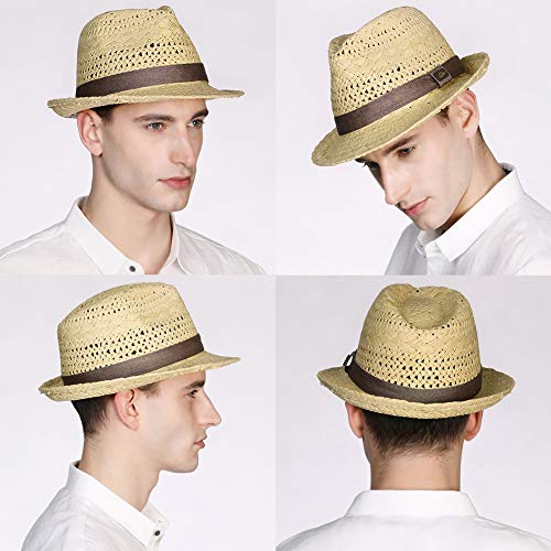 Fedora Sombrero de paja para el sol plegable de verano, sombrero de playa Panamá para hombres y mujeres, 56 – 62 cm -  Beige -  Small