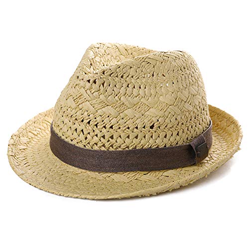 Fedora Sombrero de paja para el sol plegable de verano, sombrero de playa Panamá para hombres y mujeres, 56 – 62 cm -  Beige -  Small