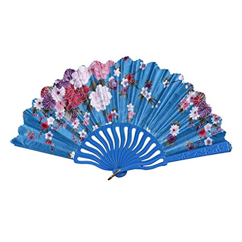 FEE-ZC Abanico de Estilo Chino japonés Plegable Floral para Bailar Accesorios de Fiesta de Boda decoración de Pared con pompón Azul Oscuro