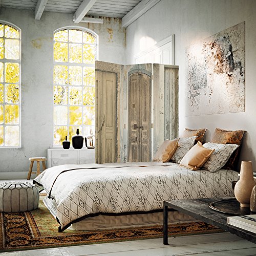 Feeby Frames Biombo impreso sobre lona, tabique decorativo para habitaciones, a doble cara, de 3 piezas, 360° (110x150 cm), PUERTA, EDIFICIO, RÚSTICO, MARRÓN