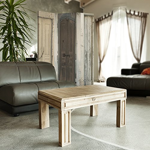 Feeby Frames Biombo impreso sobre lona, tabique decorativo para habitaciones, a doble cara, de 3 piezas, 360° (110x150 cm), PUERTA, EDIFICIO, RÚSTICO, MARRÓN