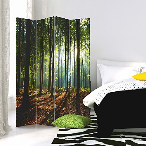 Feeby Frames Biombo Impreso Sobre Lona, tabique Decorativo para Habitaciones, a Doble Cara, de 4 Piezas, 360° (145x150 cm), Bosque, ÁRBOLES, Paisaje, Naturaleza, Verde