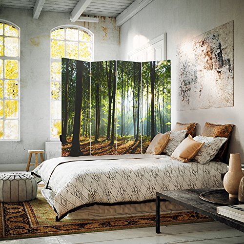 Feeby Frames Biombo Impreso Sobre Lona, tabique Decorativo para Habitaciones, a Doble Cara, de 4 Piezas, 360° (145x150 cm), Bosque, ÁRBOLES, Paisaje, Naturaleza, Verde
