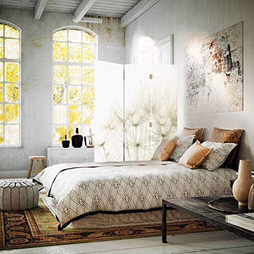 Feeby Frames Biombo Impreso sobre Lona, tabique Decorativo para Habitaciones, a una Cara, de 3 Piezas (110x150 cm), Diente DE LEÓN, Naturaleza, Plantas, Blanco