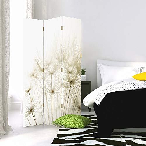 Feeby Frames Biombo Impreso sobre Lona, tabique Decorativo para Habitaciones, a una Cara, de 3 Piezas (110x150 cm), Diente DE LEÓN, Naturaleza, Plantas, Blanco