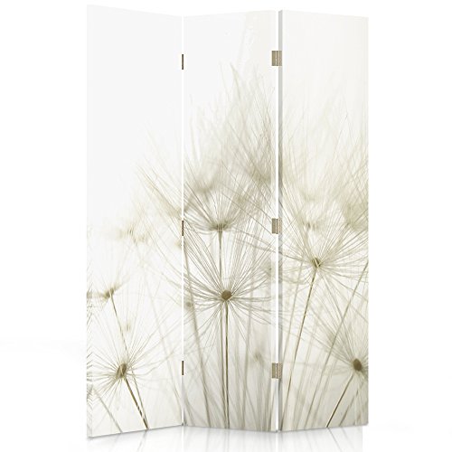 Feeby Frames Biombo Impreso sobre Lona, tabique Decorativo para Habitaciones, a una Cara, de 3 Piezas (110x150 cm), Diente DE LEÓN, Naturaleza, Plantas, Blanco