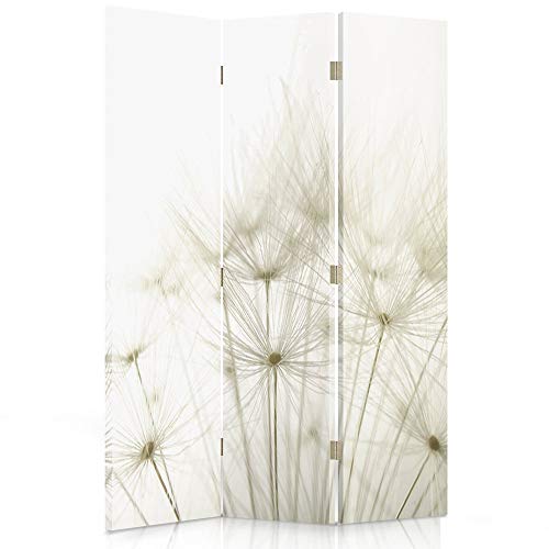Feeby Frames Biombo Impreso sobre Lona, tabique Decorativo para Habitaciones, a una Cara, de 3 Piezas (110x150 cm), Diente DE LEÓN, Naturaleza, Plantas, Blanco