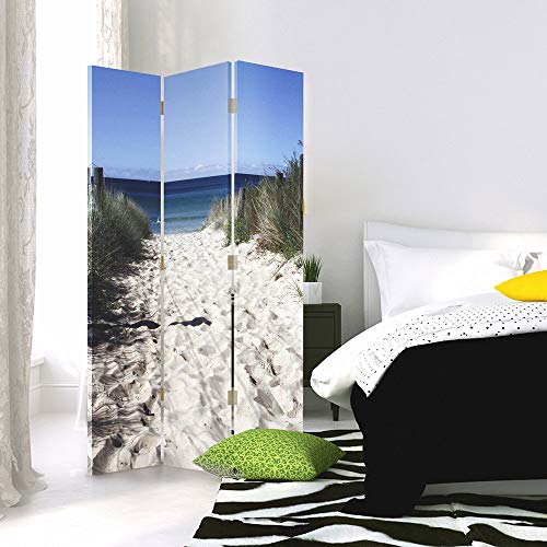 Feeby Frames Biombo Impreso sobre Lona, tabique Decorativo para Habitaciones, a una Cara, de 3 Piezas (110x150 cm), Playa, MAR, Blanco, Azul