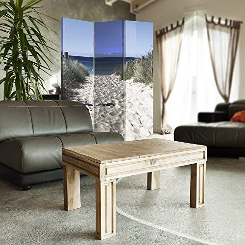 Feeby Frames Biombo Impreso sobre Lona, tabique Decorativo para Habitaciones, a una Cara, de 3 Piezas (110x150 cm), Playa, MAR, Blanco, Azul