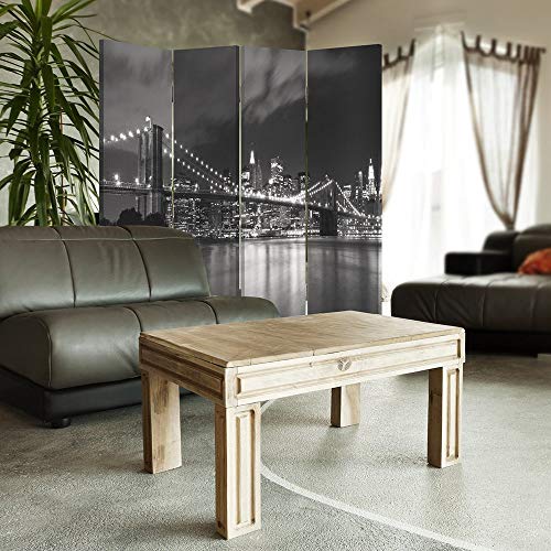 Feeby Frames Biombo Impreso sobre Lona, tabique Decorativo para Habitaciones, a una Cara, de 4 Piezas (145x150 cm), Manhattan, Brooklyn Bridge, Blanco Y Negro