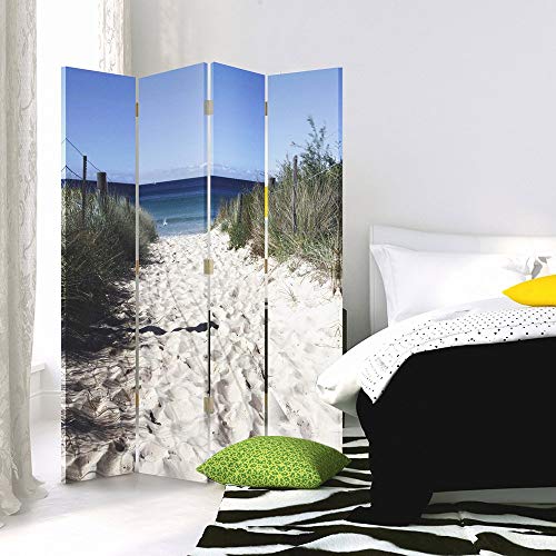Feeby Frames Biombo Impreso sobre Lona, tabique Decorativo para Habitaciones, a una Cara, de 4 Piezas (145x150 cm), Playa, MAR, Blanco, Azul
