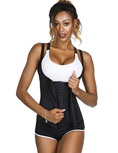 FeelinGirl Mujer Corsé Underbust Entrenador de Cintura Faja Reductora Huesos Plásticos Tirantes Ajustables Waist Trainer Negro L/ES 36-38