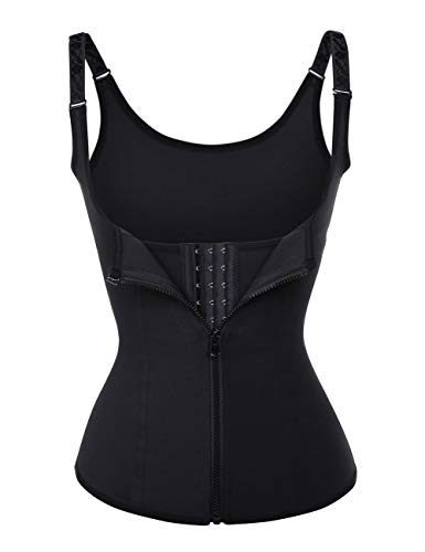 FeelinGirl Mujer Corsé Underbust Entrenador de Cintura Faja Reductora Huesos Plásticos Tirantes Ajustables Waist Trainer Negro L/ES 36-38