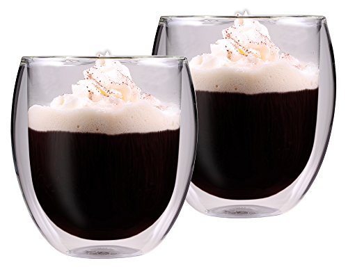 Feelino Acción: 2 Vasos de 320 ml con Pared Doble de Vidrio térmico y Efecto Flotante, para Capuchino, café, té, refrescos, postres o Helado, 32R