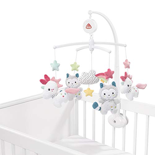 Fehn 057027 Aiko & Yuki - Móvil musical con figuras para observar, sonar y asombrar, para fijar a la cama de bebés de 0-5 meses, multicolor