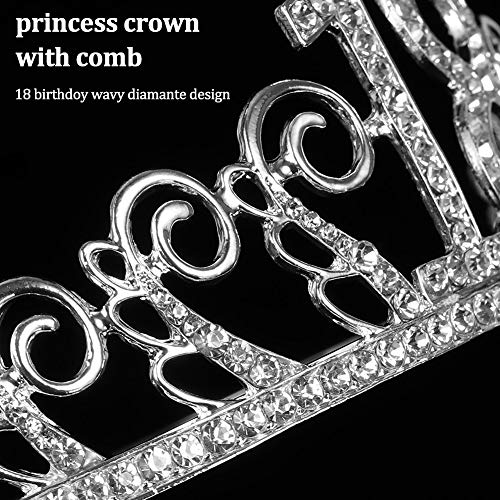 Feliz Cumpleaños 18TH,18th Plata Cristal Tiara Corona de Cumpleaños, Banda de Satén Brillante 18 Today, Regalo de 18 Cumpleaños