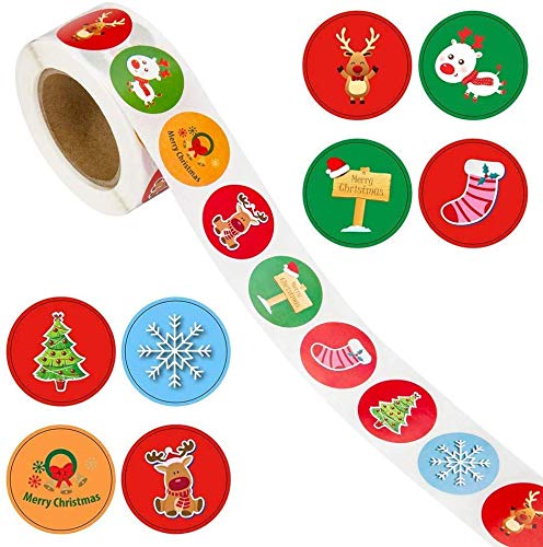 Feliz Navidad pegatinas rollo, 500Pcs Etiqueta Adhesiva Pegatinas redondas, hechas a mano, para Sello Scrapbooking Regalo Bolsa Jabón Recuerdo Boda Fiesta Aniversario Cumpleaños