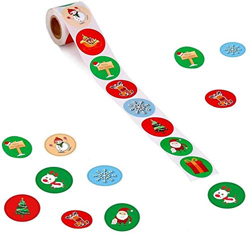 Feliz Navidad pegatinas rollo, 500Pcs Etiqueta Adhesiva Pegatinas redondas, hechas a mano, para Sello Scrapbooking Regalo Bolsa Jabón Recuerdo Boda Fiesta Aniversario Cumpleaños