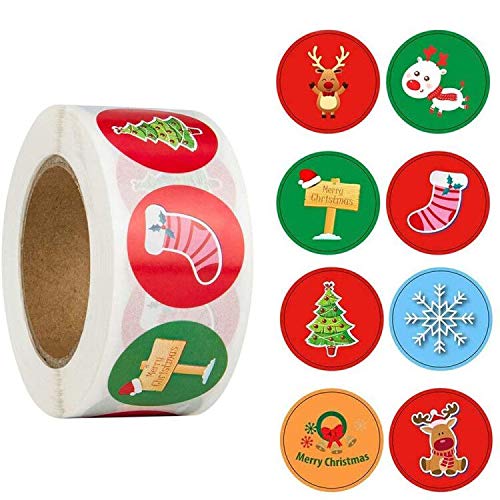 Feliz Navidad pegatinas rollo, 500Pcs Etiqueta Adhesiva Pegatinas redondas, hechas a mano, para Sello Scrapbooking Regalo Bolsa Jabón Recuerdo Boda Fiesta Aniversario Cumpleaños