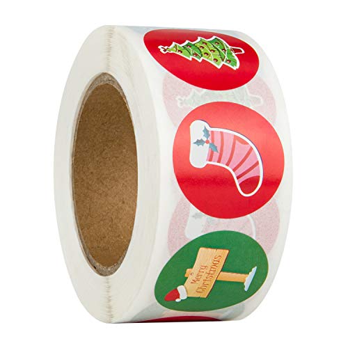 Feliz Navidad pegatinas rollo, 500Pcs Etiqueta Adhesiva Pegatinas redondas, hechas a mano, para Sello Scrapbooking Regalo Bolsa Jabón Recuerdo Boda Fiesta Aniversario Cumpleaños