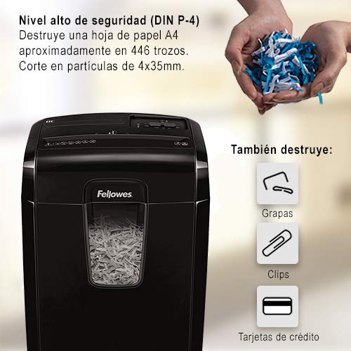 Fellowes 8C - Destructora trituradora de papel, corte en partículas, 8 hojas, negro