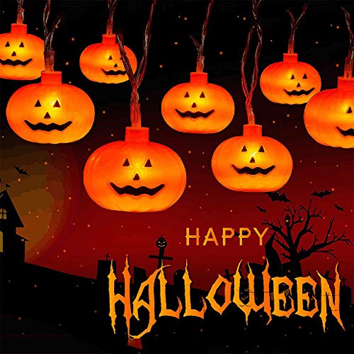 FemKey Cadena de Calabaza, Cadena de Luz, Ccadena de Lámpara Con Forma de Calabaza de Halloween, Linterna de Calabaza LED, Ambiente Temático de Halloween, Accesorios de Decoración