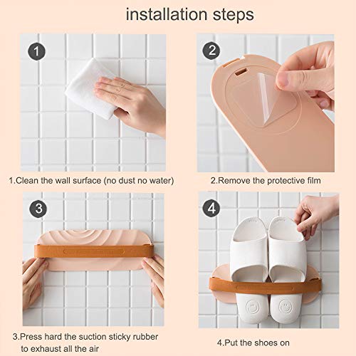 FemKey Zapatero de Pared, 2 Piezas Zapateros, Estante de Almacenamiento de Zapatillas Autoadhesivas No Perforadas, Chanclas Bandeja de Almacenamiento, Zapatero para Zapatillas de Baño, Rosa y BLU