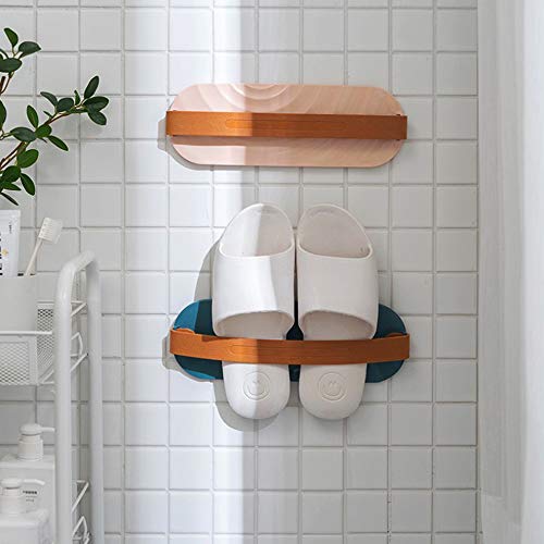 FemKey Zapatero de Pared, 2 Piezas Zapateros, Estante de Almacenamiento de Zapatillas Autoadhesivas No Perforadas, Chanclas Bandeja de Almacenamiento, Zapatero para Zapatillas de Baño, Rosa y BLU
