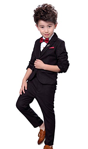 Fengchengjize Niño Traje de Ceremonia Conjunto de 3 Piezas Chleco Chaqueta para Bautizo Comunión Negro 2 Años