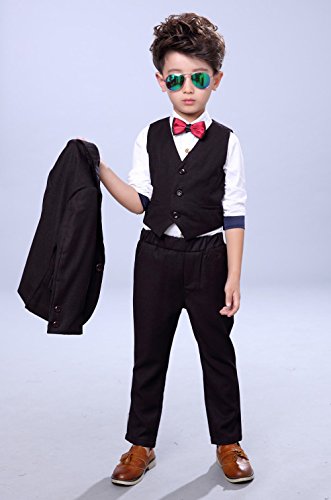 Fengchengjize Niño Traje de Ceremonia Conjunto de 3 Piezas Chleco Chaqueta para Bautizo Comunión Negro 2 Años