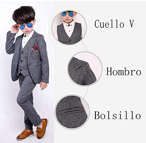 Fengchengjize Traje Niño Ceremonia Conjunto de 3 Chaleco Chaqueta Pantalones para Bautizo Boda Azul Marino 4-5 Años