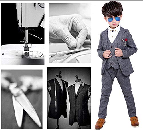 Fengchengjize Traje Niño Ceremonia Conjunto de 3 Chaleco Chaqueta Pantalones para Bautizo Boda Azul Marino 4-5 Años
