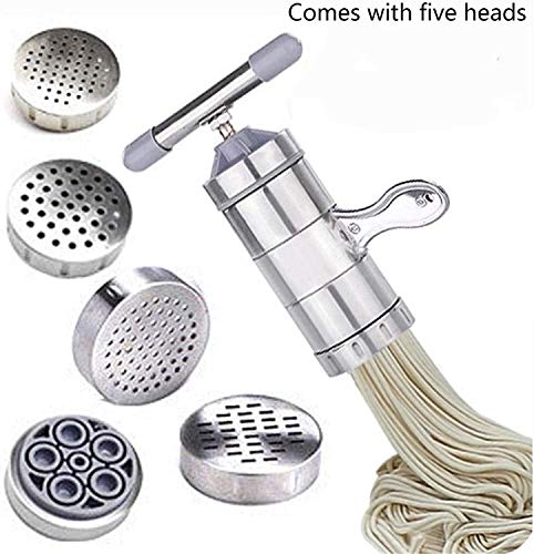FengJ Acero Inoxidable de Fideos Cafetera, Profesional Fresca Pasta de Espaguetis tallarines Maker con 5 Corte Press Las Cuchillas