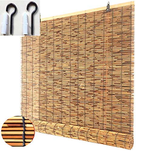 FENGSHOUU Natural Persianas Enrollable de Caña,Persiana Veneciana de Bambú,Carbonizado Cortina Opacas,Estores de Decoración de Paja Sombrilla Impermeable,para Jardín/Balcón,Personalizable
