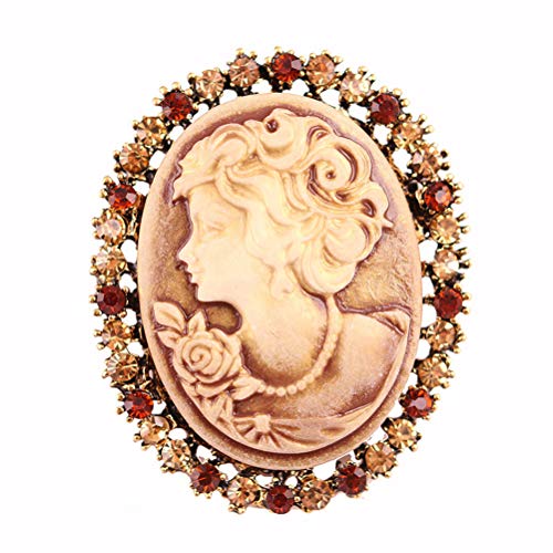 FENICAL Broche de Camafeo Vintage de Cabeza de Reina con Diamantes de Imitación Decoraciones de Ropas Regalo Ideal para Mujeres Niñas para Navidad Fiestas (Dorado)