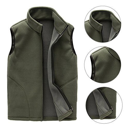 FEOYA - Vest Chaqueta sin Mangas Forro Polar de Hombre Adolescentes Grueso Térmico Chaleco con Cremallera Deportivo Senderismo Camping Pesca Regalo para Navidad - Verde Oscuro