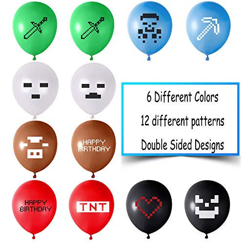 FEPITO 24PCS Video Game Party Balloons Globos de cumpleaños para Juegos de 12 Pulgadas para Miner Gamer Party Favors, 12 Patrones Diferentes