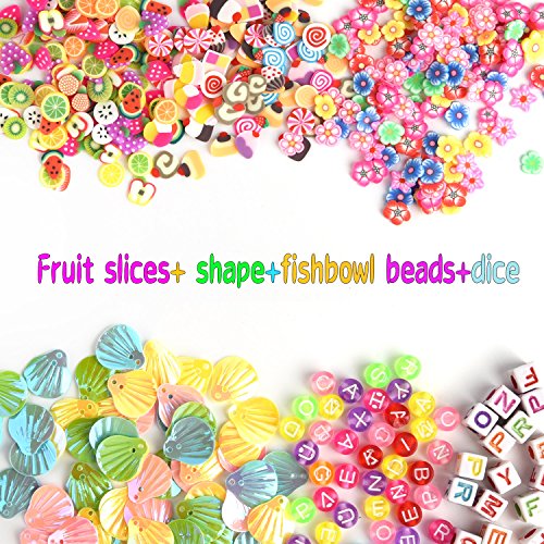 FEPITO 76 PCS slime kit, incluyendo bolas de espuma, bolas de pecera, ojos temblorosos, cáscara, rebanadas, hoja de oro de imitación, confeti, modelos animales (viene con no pegamento)