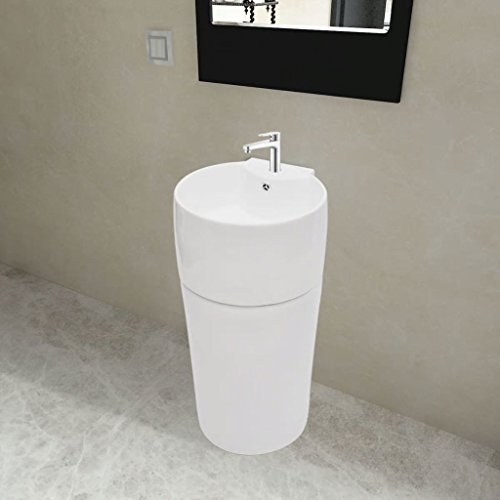 Festnight Lavabo de Pie Redondo de Cerámica 400 x 415 x 860 mm